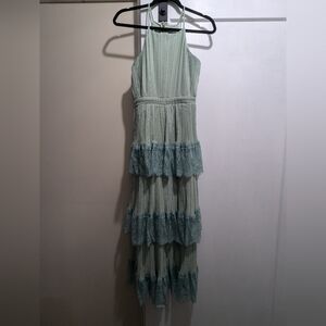 Elegant Green Pleated Maxi Dress